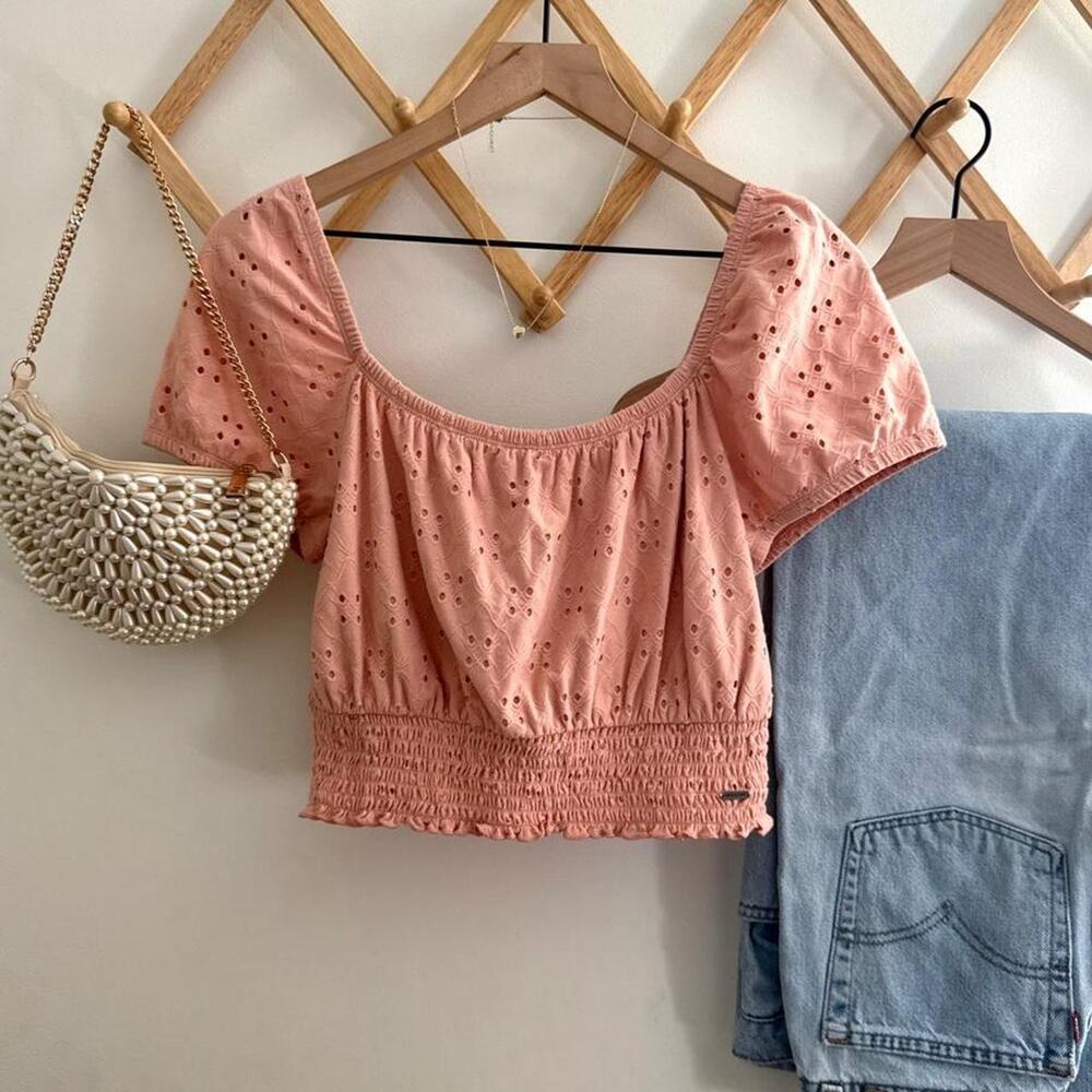 Hollister eyelet smocked crop top size medium